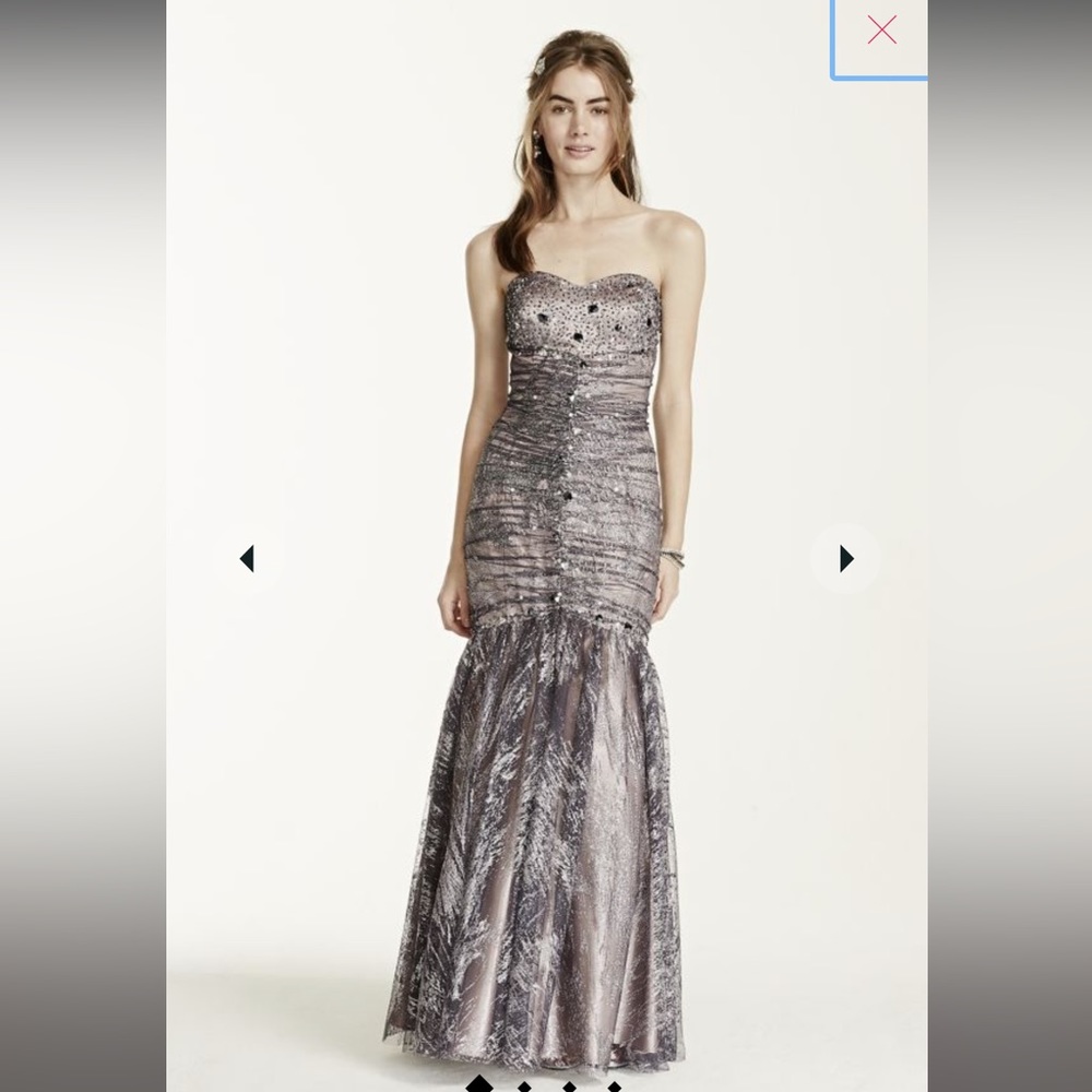 strapless glitter tulle fit and flare dress